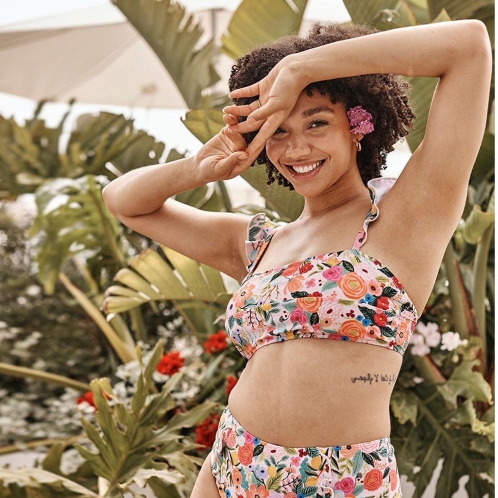 Summersalt x Rifle Paper Co‎ Ruffle Back Flip Bikini Top Floral Pink Size 6 NWT